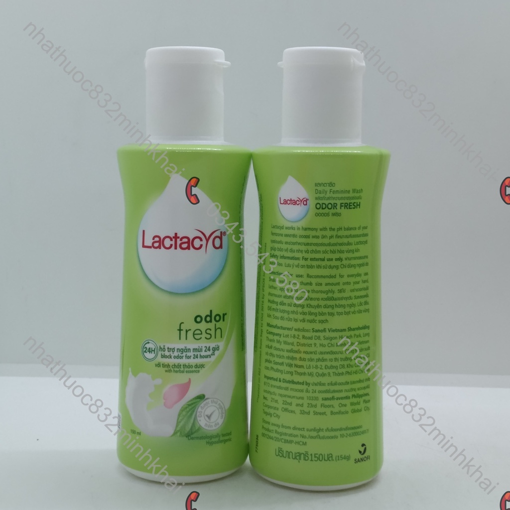 Dung dịch vệ sinh phụ nữ Lactacyd Odor Fresh ngăn mùi 24H chai 150ml