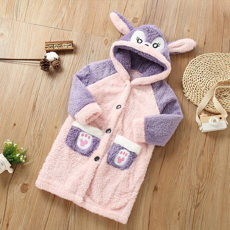 Áo Choàng Ngủ Dáng Dài Lót Lông Cừu San Hô Dày Dặn Thời Trang Thu Đông Xinh Xắn Cho Nữ