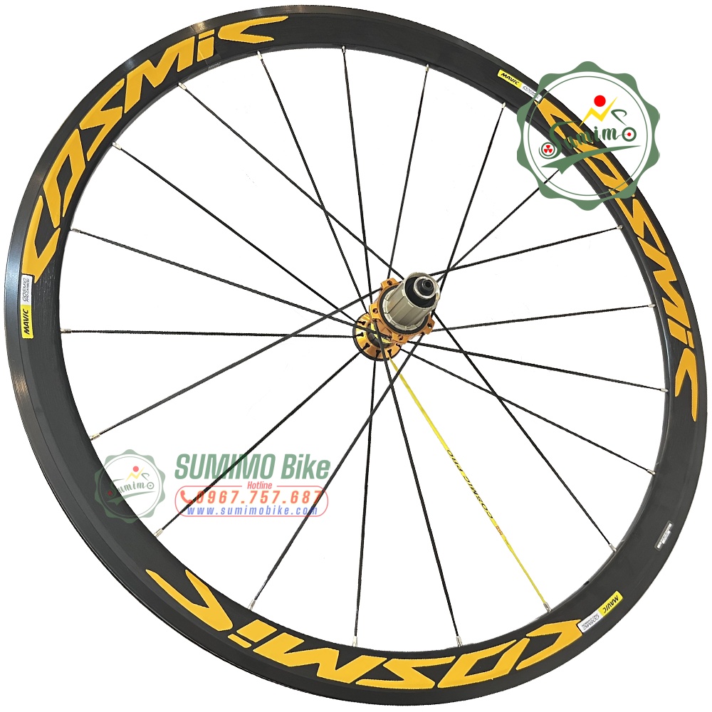 Bánh bộ nhôm MAVIC Cosmic Pro 700c 4cm - Đùm áo carbon - Thắng vành - Tem vàng