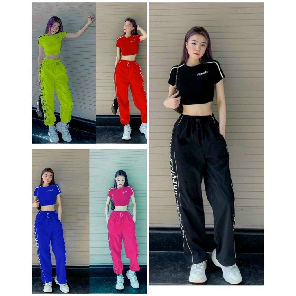 Đồ tập gym nữ bộ thể thao tập gym, yoga, aerobic, chạy bộ quần jogger áo croptop cá tính FunOff- D12