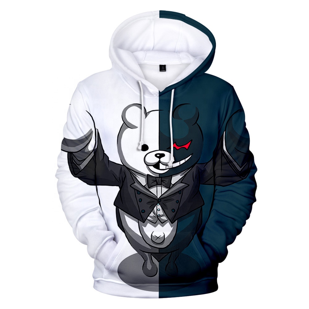 Áo Hoodie In Hình Gấu 3D Màu Trắng Đen Dangan Ronpa Danganronpa Mono Kuma Monokuma
