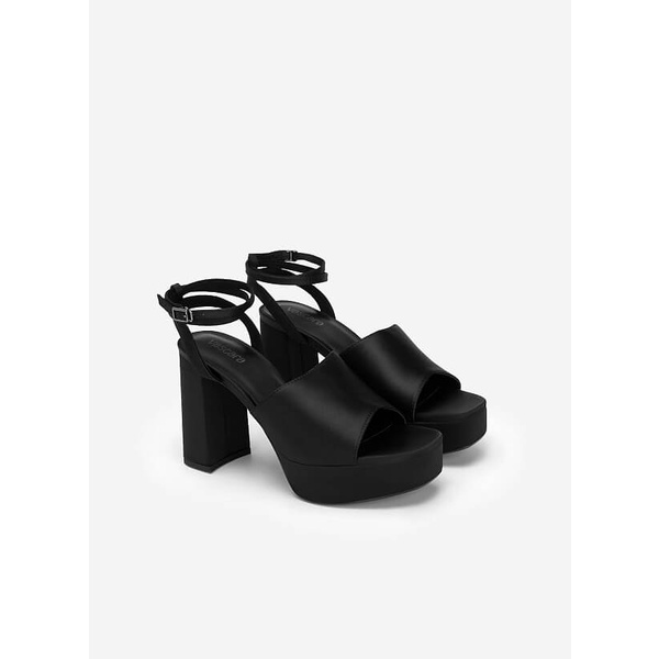 Vascara GIÀY PLATFORM SANDAL SATIN KIỂU DOUBLE ANKLE STRAP - SDN 0729 - MÀU ĐEN
