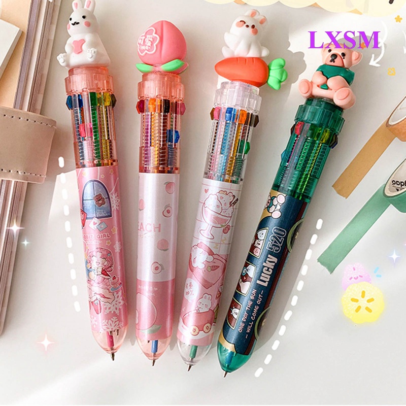 Bút Bi Hình Động Vật Hoạt Hình Nhiều Màu Sắc Kèm 10 Ngòi Thay Thế