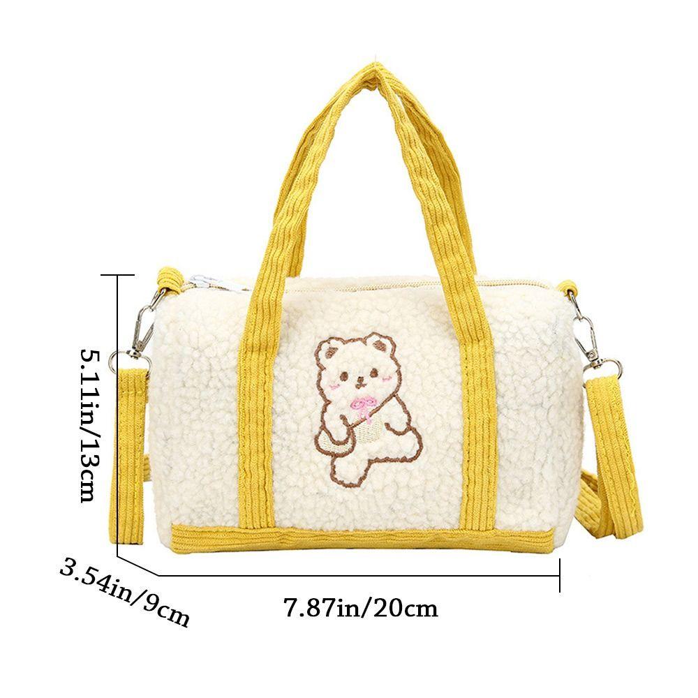 KENT1 Túi Xách Lông Nhung Thêu Hình Gấu Dễ Thương Xinh Xắn