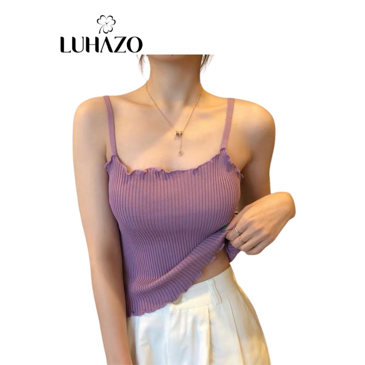 Áo len Croptop LUHAZO Áo 2 Dây Sợi Bún Thun Gân Đẹp Ôm body Siêu Mát HÀNG QUẢNG CHÂU K4T3-5