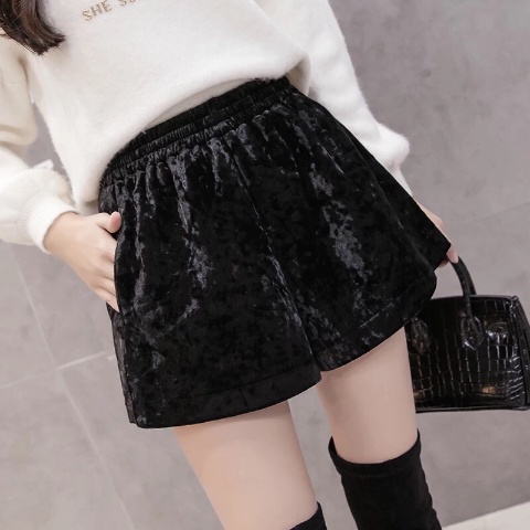 Quần Short Nhung Dày Dặn Dáng Chữ a Lưng Cao Co Giãn Tốt Thời Trang Thu Đông Cho Nữ
