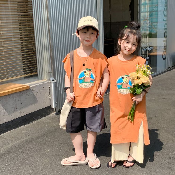 Đầm Không Tay Cổ Tròn In Hình Hoạt Hình Thời Trang Mùa Hè Dành Cho Bé Gái