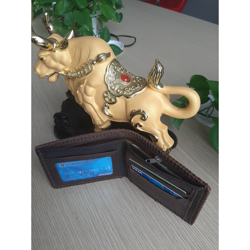 Ví Nam Da Bò Sáp Thật  May Tay-  Hình Ông Địa