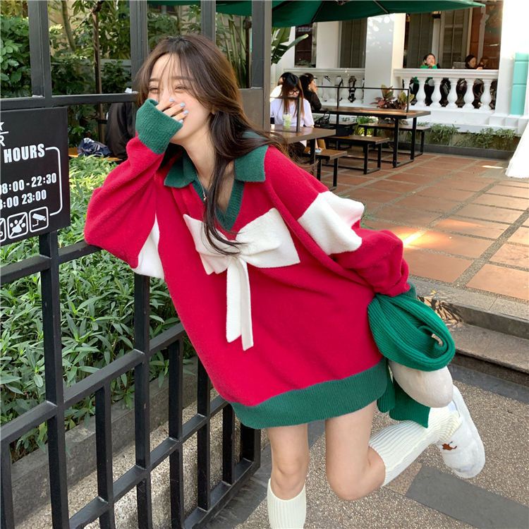Áo Sweater Màu Đỏ Phong Cách Hàn Quốc Thời Trang Thu Đông Cho Nữ