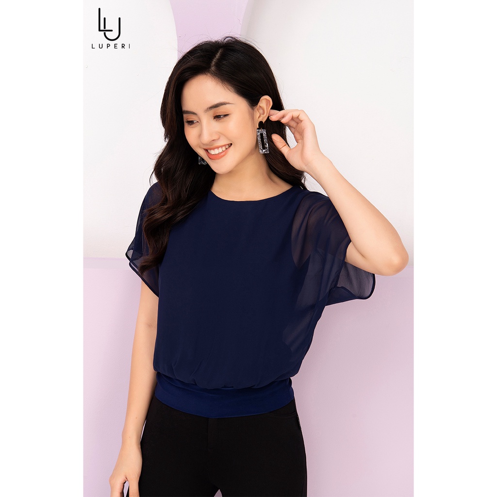 Áo sơ mi nữ công sở LUPERI LFSM1118 cánh rơi trẻ trung, bo viền hiện đại, dễ mix đồ