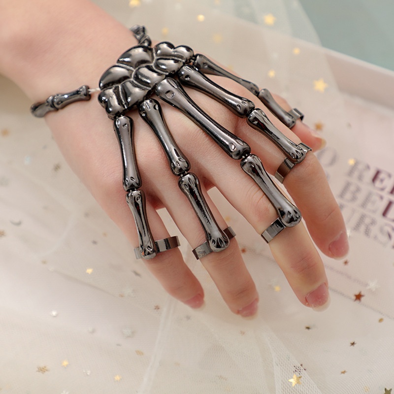 Vòng Tay Xương Bàn Tay Kèm Nhẫn Phong Cách Gothic Cho Nam Và Nữ