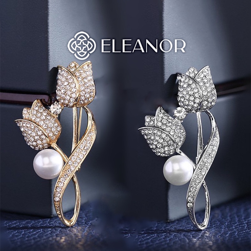 Ghim cài áo nam nữ Eleanor Accessories hình hoa đính đá ngọc trai nhân tạo thời trang 4833
