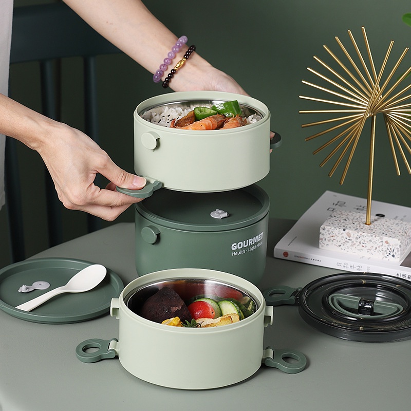 Hộp đựng cơm văn phòng 3 tầng Cà Mên Giữ Nhiệt Hộp Đựng Thức Ăn  HOMELIFE Inox 304 cao cấp có tay cầm Tặng kèm muỗng