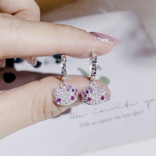 Khuyên tai bạc bé gái kitty nơ lớn - bông tai bạc cho bé