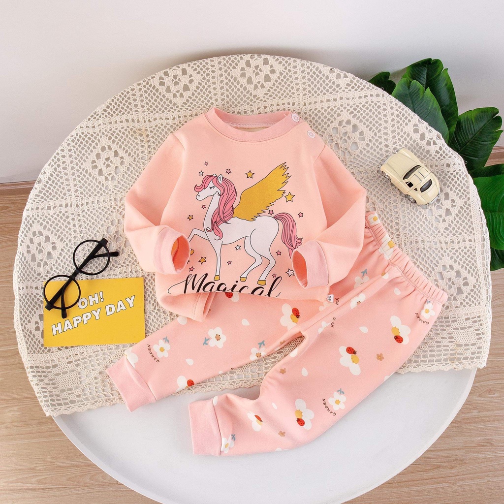 (QiQi BG 18-27kg) Bộ quần áo trẻ em - Bộ nỉ lót lông nhung quảng châu xuất Hàn cao cấp cho bé gái 4-6t