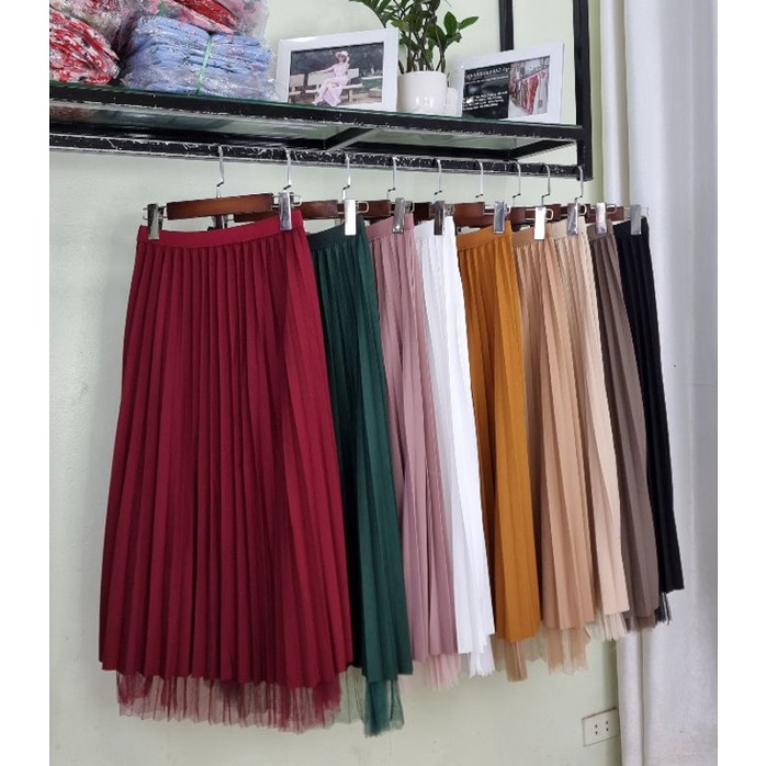 Chân váy dập ly dạ cát phối ren lưới mặc được 2 mặt, full 9 màu đẹp xuất sắc, mix đồ siêu xinh. Ảnh thật