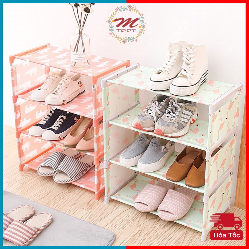 Kệ Giày Dép 4 Tầng Tháo Lắp, Chất Liệu Vải Không Dệt Hoa Văn Tươi Sáng - MTDDT