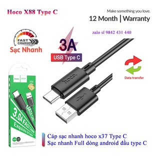 Dây sạc type c, Cáp sạc type c Hoco x88 sạc nhanh 3A cho điện thoại androi