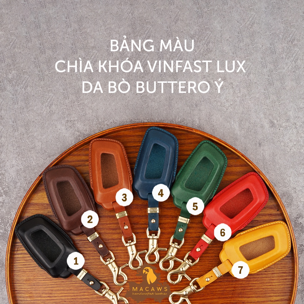 Bao da chìa khoá xe ô tô Vinfast Lux A SA Macaws - da bò thật Buttero Ý