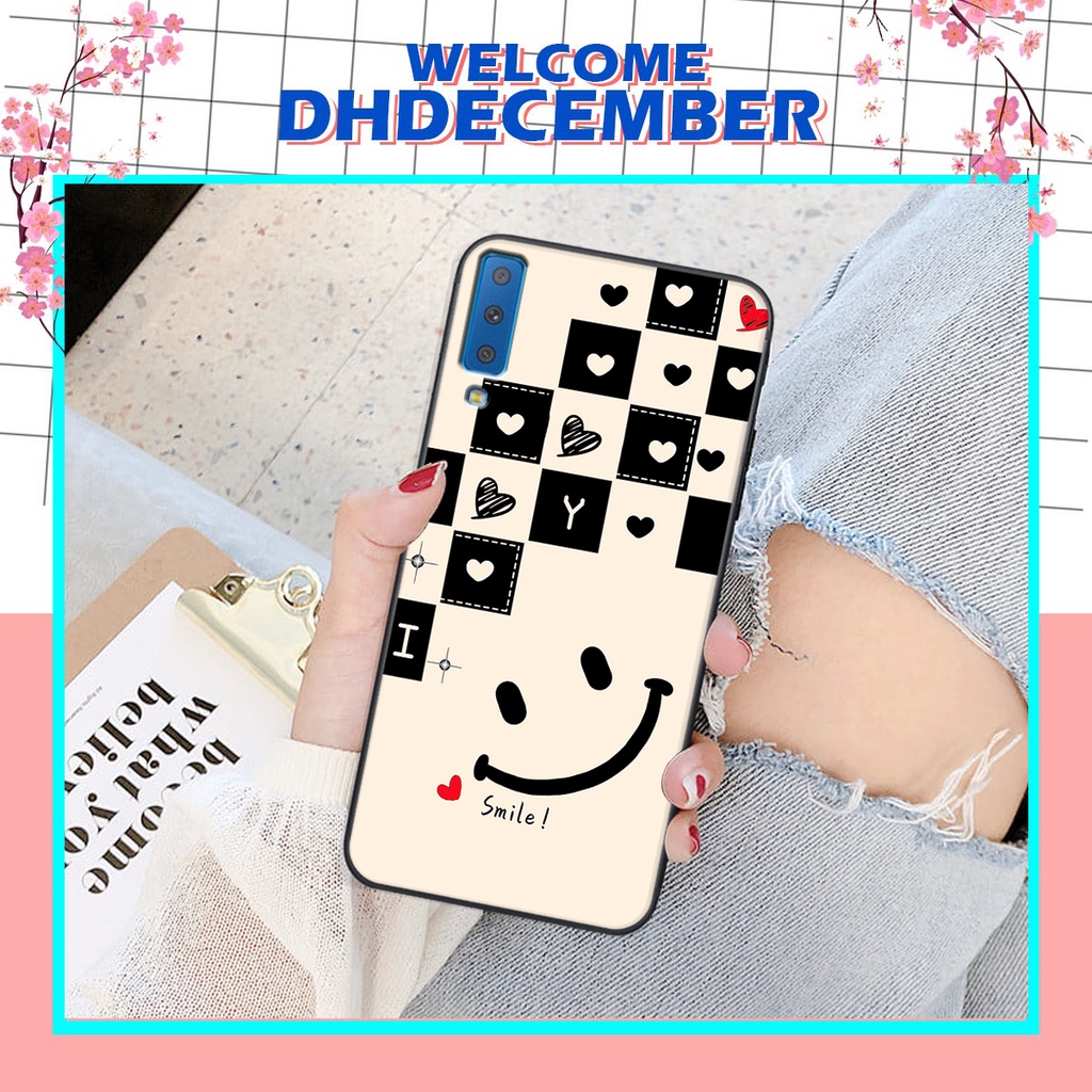 Ốp lưng Samsung A7 2018 in hình tim, kẻ vuông mẫu mới CỰC XINH