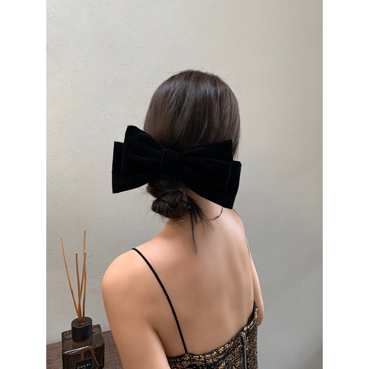 Kẹp Tóc Nơ Đen Cỡ Lớn Bằng Nhung Thời Trang Cho Nữ