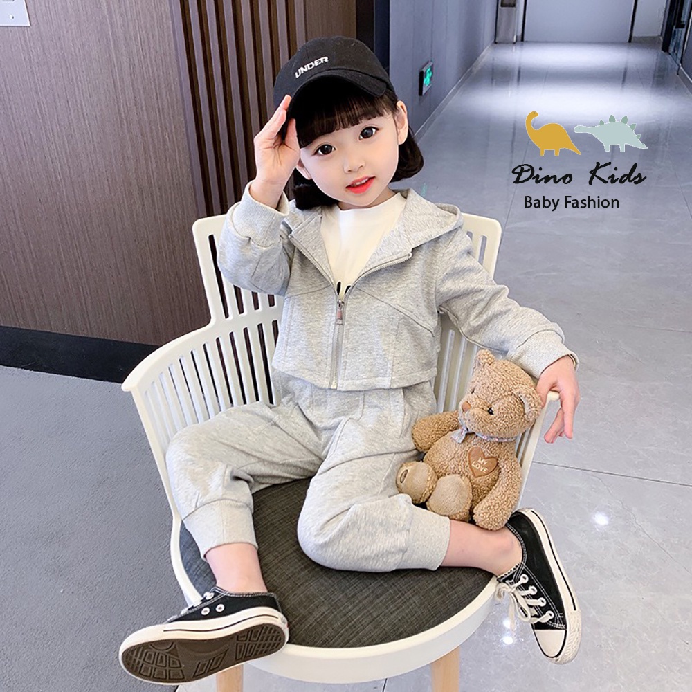 Quần áo thu đông bé gái, set 3ct: bộ quần áo khóa mũ đuôi tôm và áo cotton dài tay, quần bổ túi thật cho bé