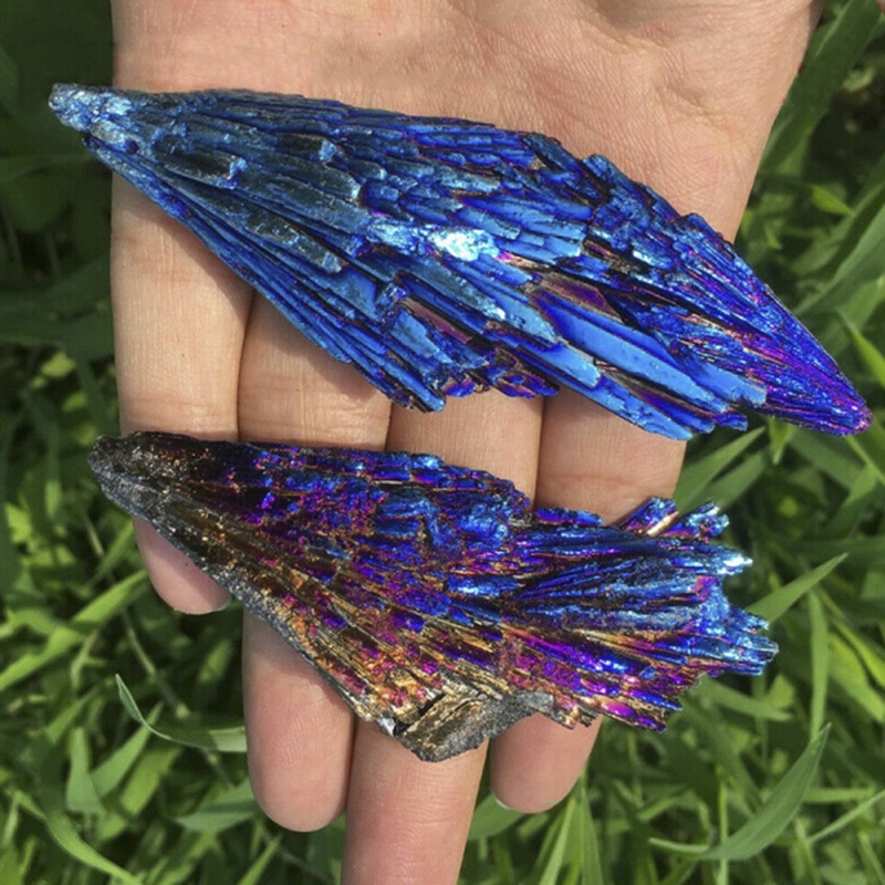 Đá Thạch Anh Tự Nhiên Mạ Điện Hình Lông Công Màu Đen