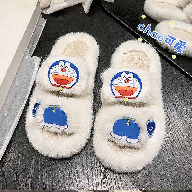 Dép đi trong nhà mùa đông Dép lông Dép Bông Đi Trong Nhà Hình Doraemon Dễ Thương Cho Nữ
