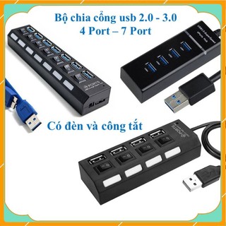 Bộ chia hub usb 4 port có công tắc riêng có đèn led đầu chia 7 cổng usb tiện dụng tốc độ cao.