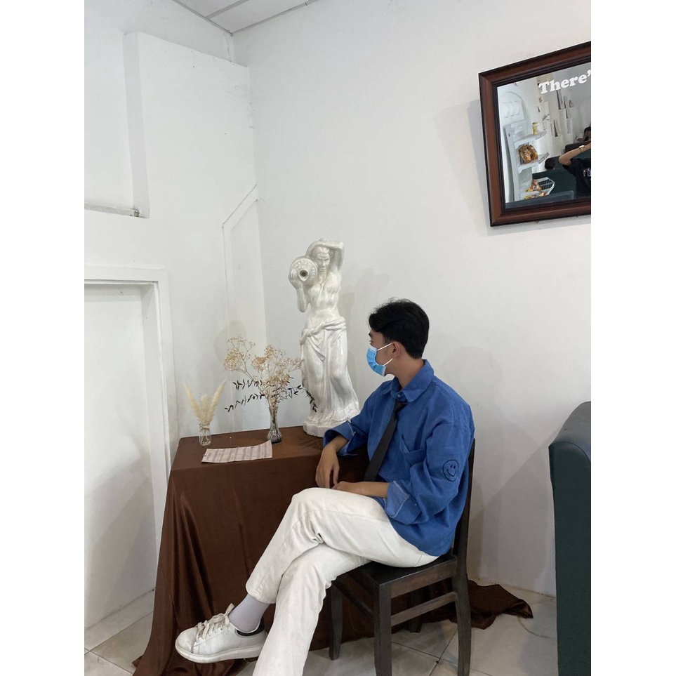 Áo Sơ Mi NHUNG GÂN TĂM THÊU FACE Form rộng Unisex Nam/Nữ Phong Cách Hàn Quốc Ulzzang NUPAKACHI