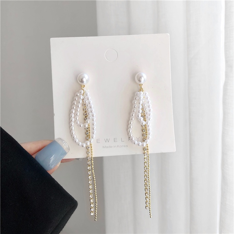 Bông Tai Mạ Bạc 925 Dáng Dài Đính Ngọc Trai Phong Cách Hàn Quốc