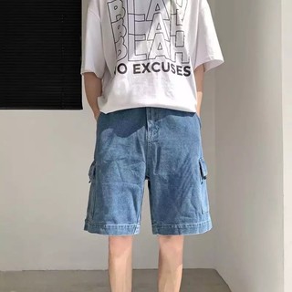 Quần Short Jeans Ống Rộng Túi Hộp Năng Động, Quần Bò Lửng Thời Trang Unisex, Đùi Ngắn Style Hàn Quốc