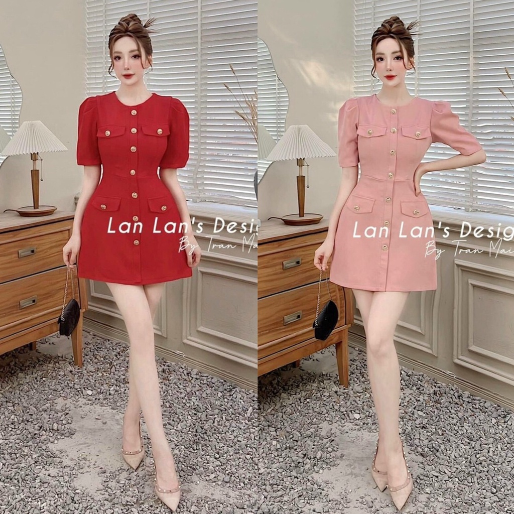 Đầm Váy Nữ Chất UMI Cổ Tròn Đính Nút Kiểu Tông Màu Cuốn Hút Thời Trang Kiểu Cách Đi Chơi, Đi Dự Tiệc Hoặc Công Sở