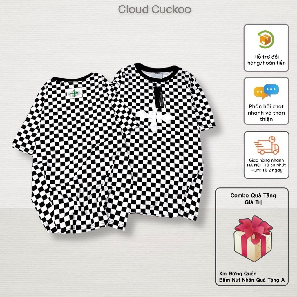 Áo Thun Unisex Phong Cách Hình Chữ Thập Chất Thun Mềm Mát Mịn Phong Cách Caro Ô Vuông - Mã Số: Be6225