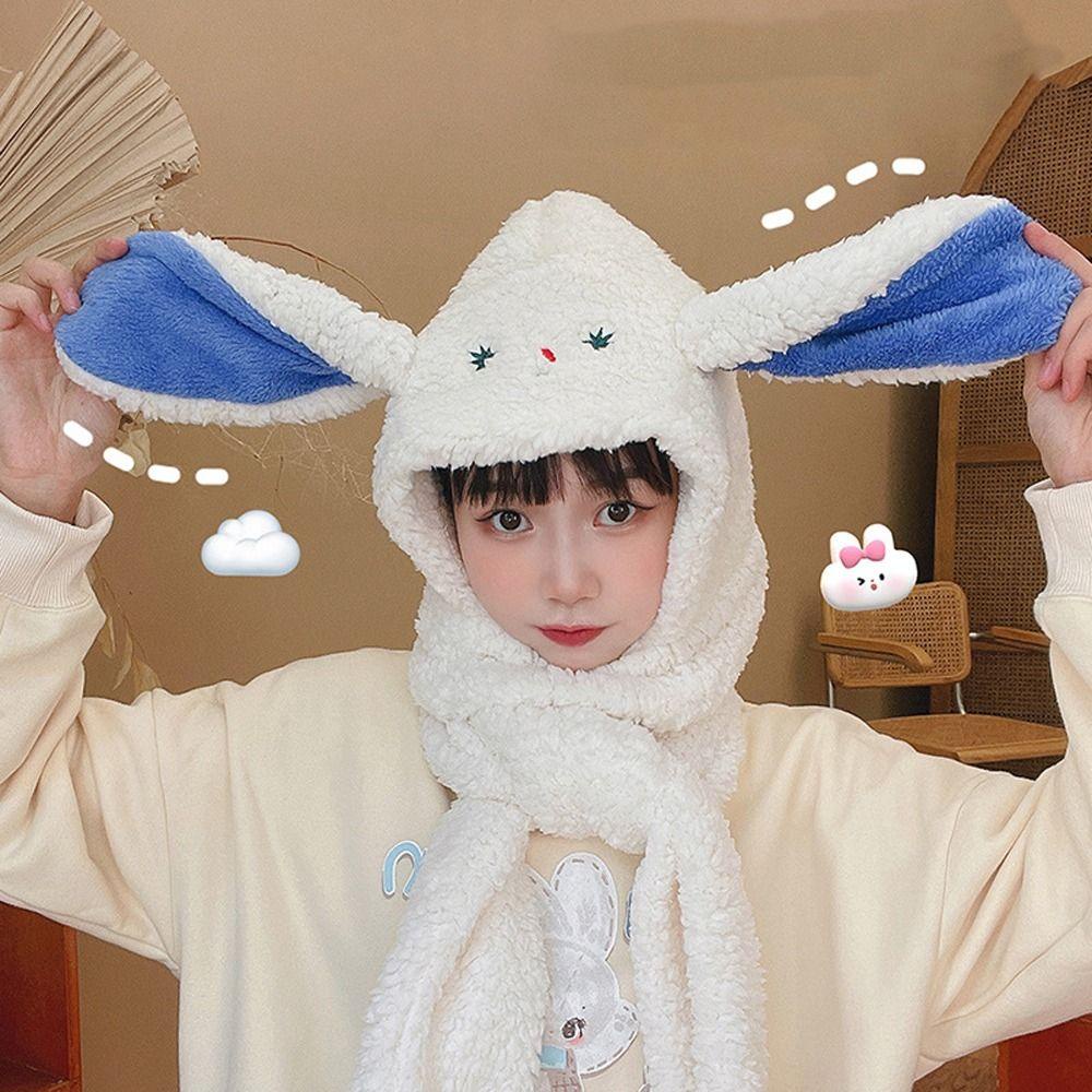 IVORY Nón Lông Cừu Dày Dặn Kèm Khăn Choàng Cổ 3 Trong 1 Họa Tiết Hoạt Hình Dễ Thương Dành Cho Nữ