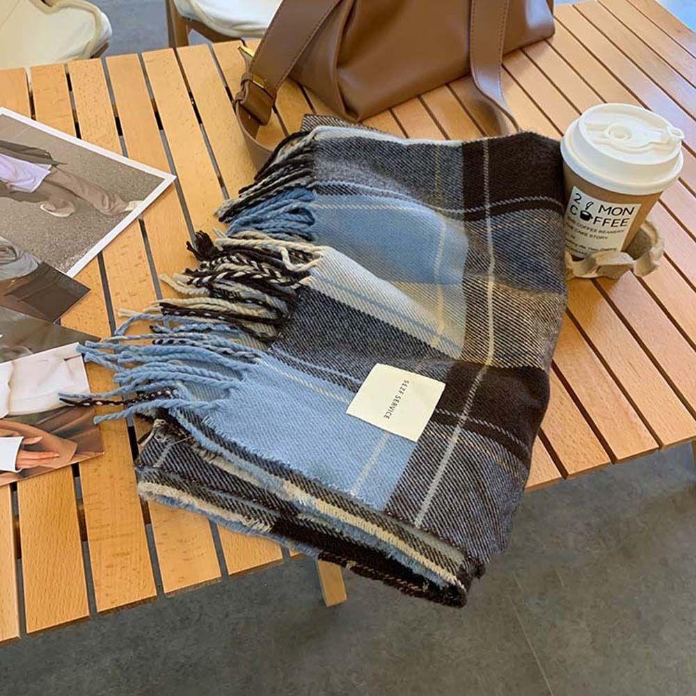 Khăn Choàng Cổ Tua Rua Dày Dặn Họa Tiết Kẻ Sọc Thời Trang Mùa Đông