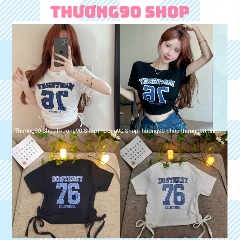 Áo Thun Croptop 76 kiểu rút dây nơ hai bên ôm eo, trẻ trung năng động.