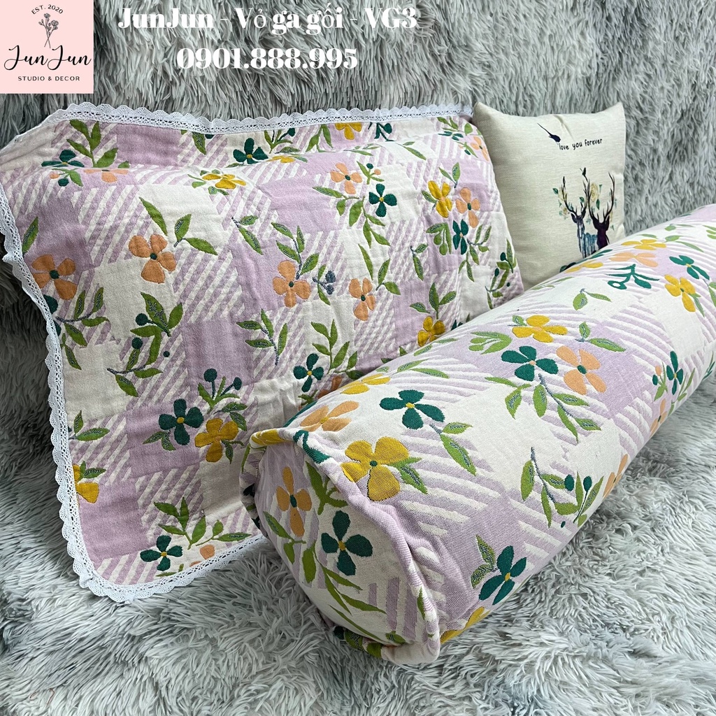 (1)TH Vỏ gối ôm vải Xô Cotton Organic cao cấp có khoá kéo