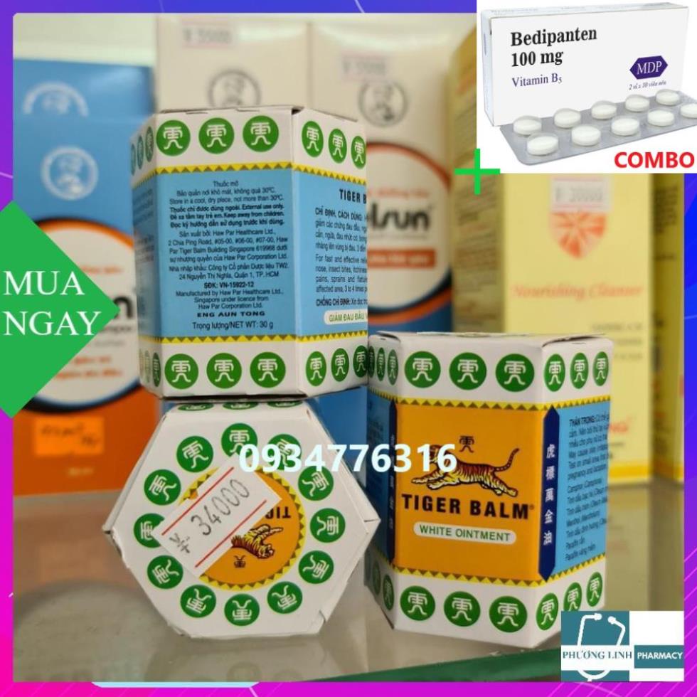 Combo Bedipanten 100mg +  [Singapore] Dầu cù là con cọp Tiger Balm( Đỏ-Trắng) Giảm Đau đầu, thấp khớp, ngạt mũi-30g