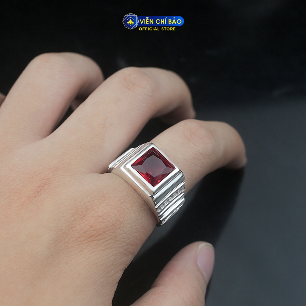 Nhẫn nam viền 2 hàng đá đỏ chất liệu bạc 925 thời trang phụ kiện trang sức Viễn Chí Bảo N300772