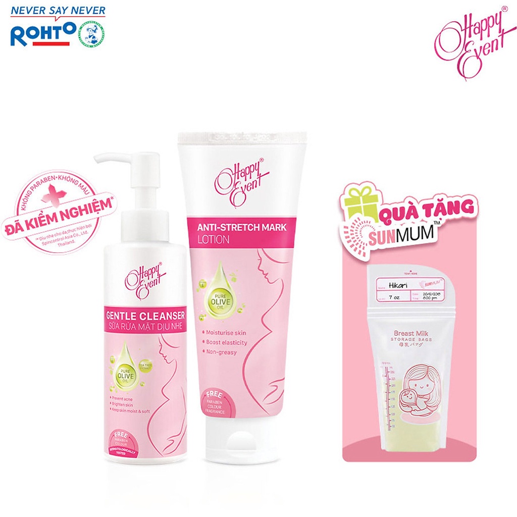 Bộ sản phẩm rửa mặt và lotion dịu nhẹ, ngăn ngừa rạn da dành cho phụ nữ mang thai Happy Event