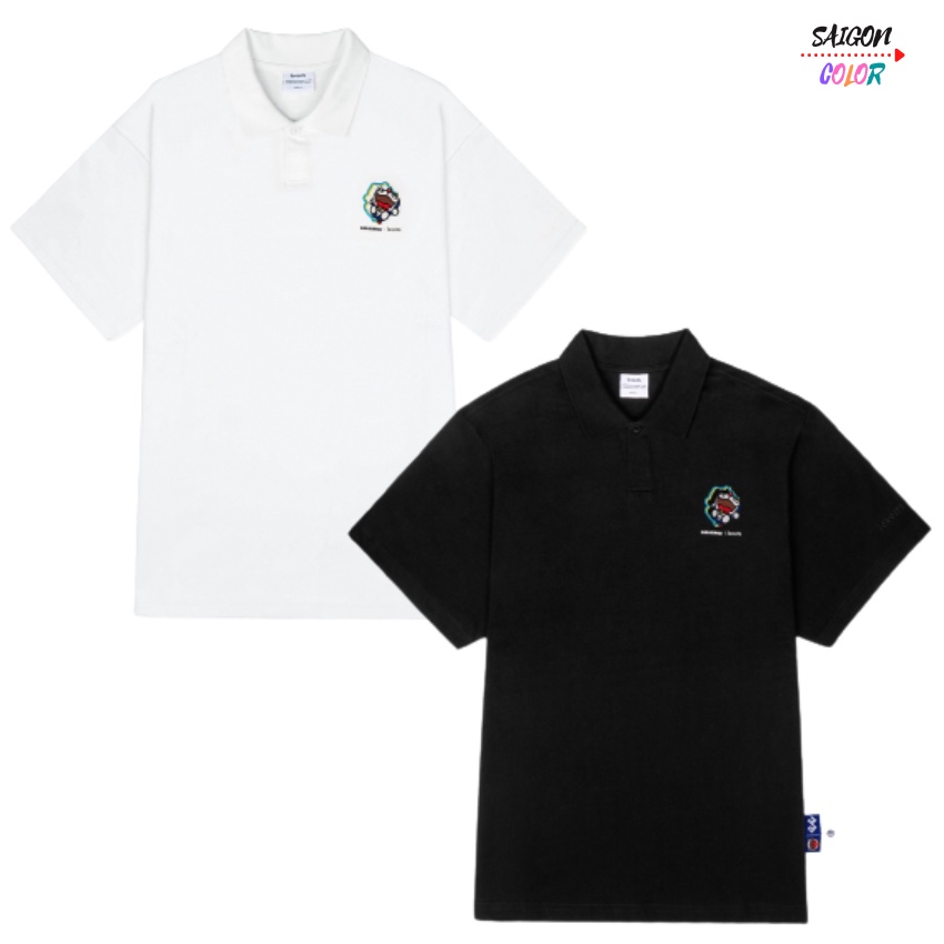 Áo Polo Levents Doraemon Mini Cat Trắng Đen SAIGONCOLOR
