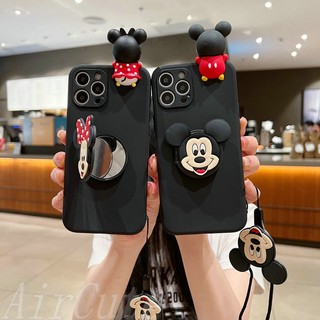 Ốp lưng iPhone 15 14 13 12 11 Pro Max 8 7 6 6S + Plus SE 2020 Protect Camera Mouse Doll Mirror Stand Lanyard Soft Black Case