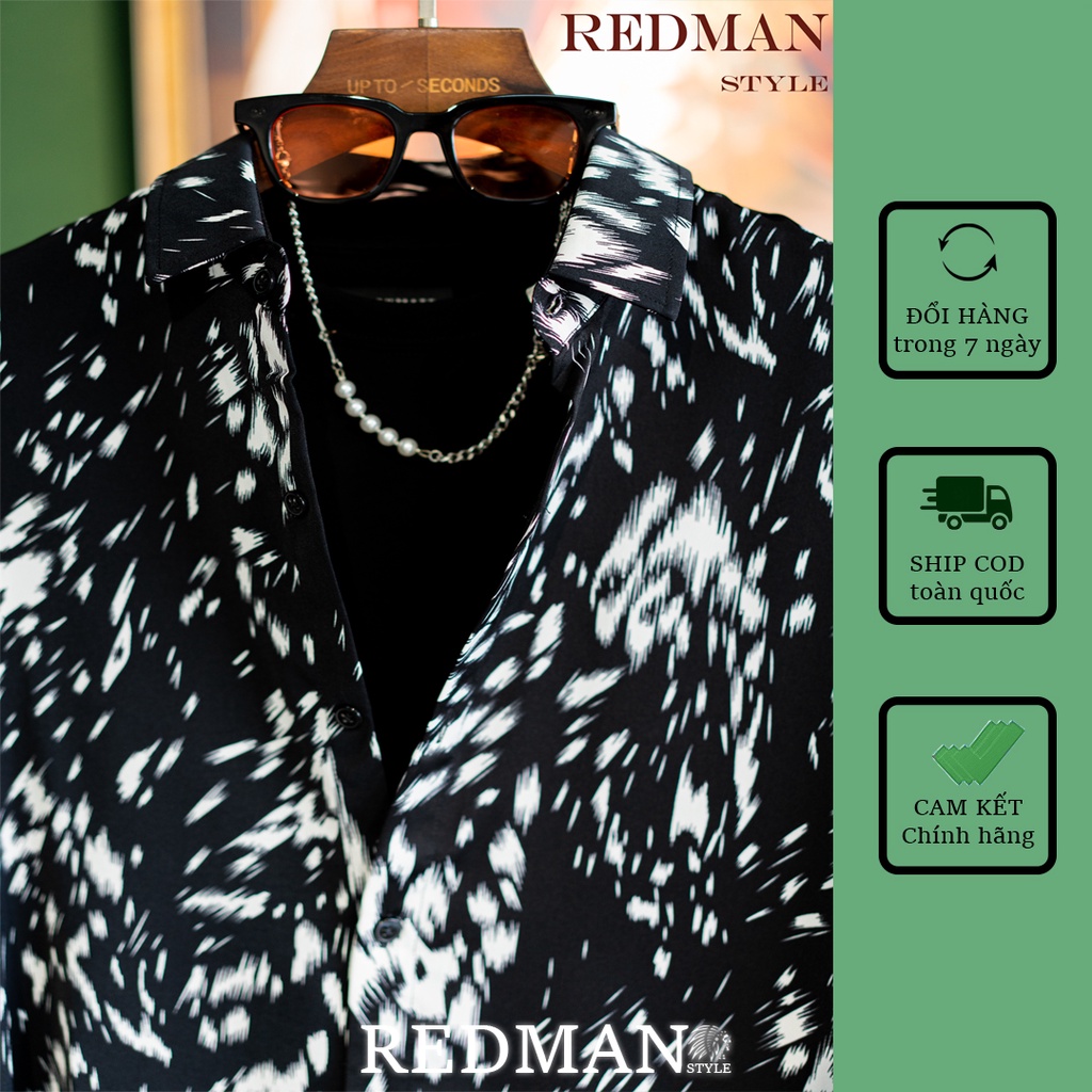 Áo sơ mi nam họa tiết dài tay mẫu da báo đen - Vải lụa cao cấp chống nhăn Hàn Quốc