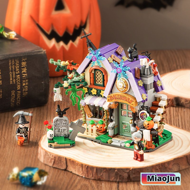 Đồ chơi khối xây dựng halloween ma ngôi nhà ma bí ngô Xe ngựa quà tặng mô hình lắp ráp nhà loz 1233