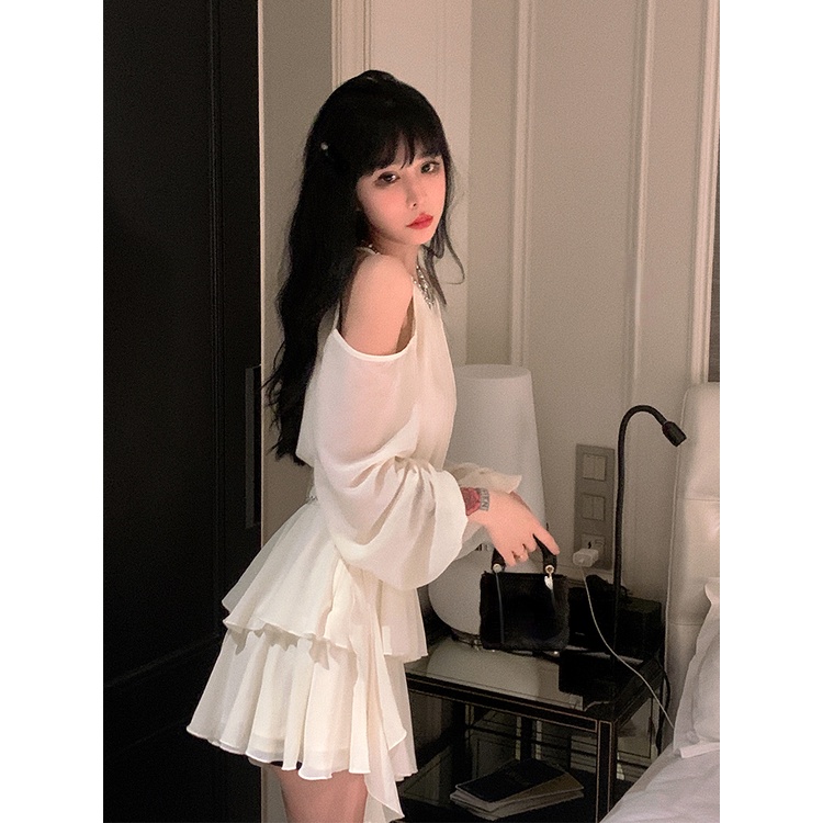 Đầm Ngắn Tay Dài Màu Trơn Thời Trang Mùa Thu Hàn Quốc 2022 Dành Cho Nữ