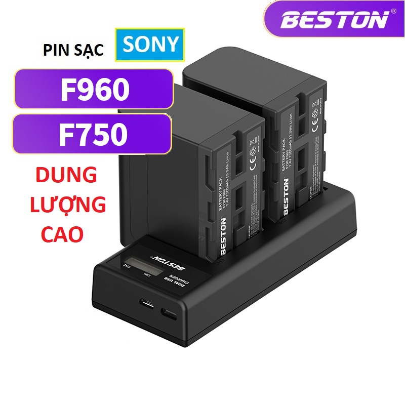 Bộ Pin F960/F750 7200mAh + Sạc Beston Dùng Cho Máy Ảnh Sony 6D 70D 60D 80D 5D3 5D2 6D2 7D2 5DSR 90D NX5 TRV1 TRV3 NX100