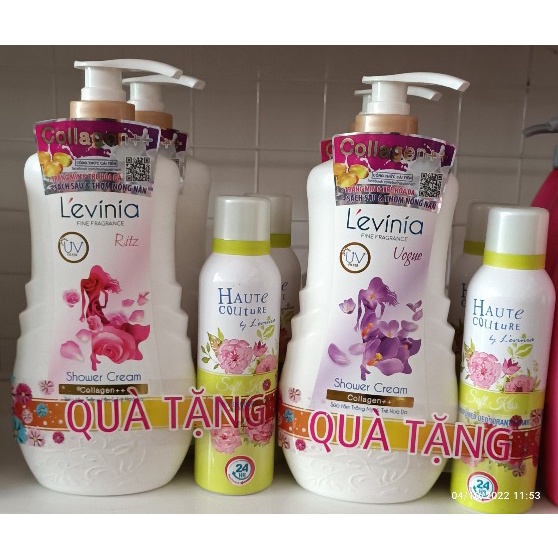 Sữa Tắm L'evinia Trắng Mịn & Trẻ Hóa Da Collagen 650g TẶNG 1 chai xịt khử mùi L'evinia Cao Cấp (mùi ngẫu nhiên)