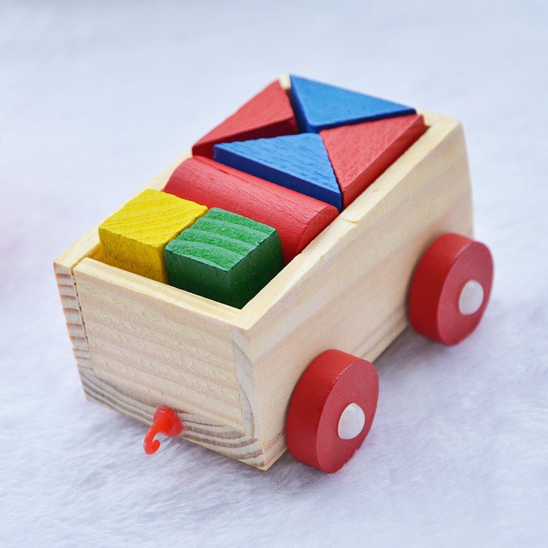 Đồ chơi Tàu chở khối 3 toa bằng gỗ thông tự nhiên