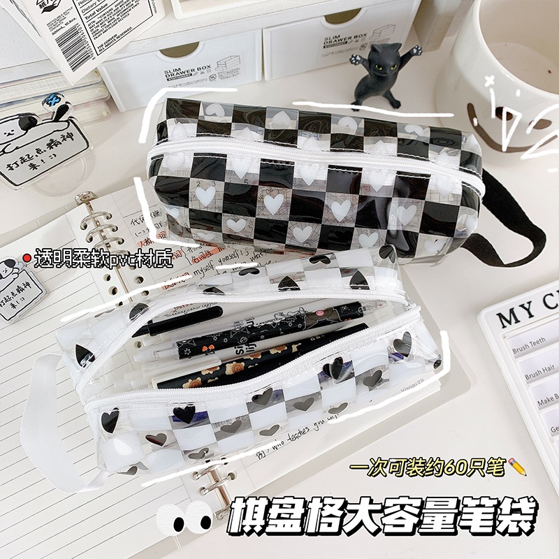 Túi Đựng Bút Trong Suốt Chống Thấm Nước In Họa Tiết Dễ Thương Tiện Dụng Cho Học Sinh